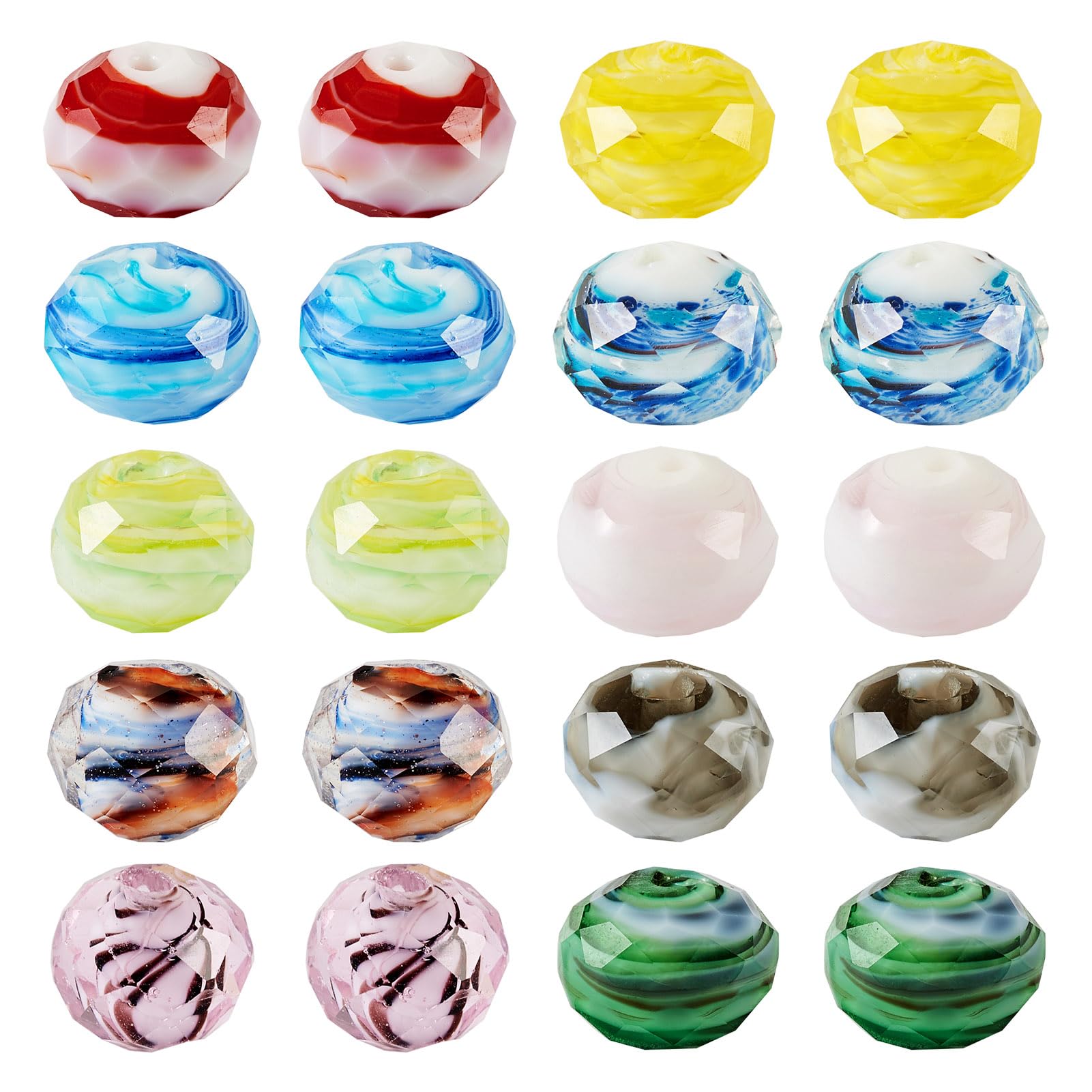 Crafans 20Pcs Faceted Striped Lampwork Beads Rondelle Ripple Pattern Handmade Lampwork Beads Colorful Spacer Beads for DIY Necklace Bracelet Jewelry Making — image 1