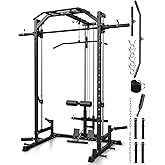 Mikolo Smith Machine Home Gym Power Cage (1:1 Ratio Strength Trainer) (Space Saving Design) (with 8 Free Attachments) Squat Rack for Full Body Training