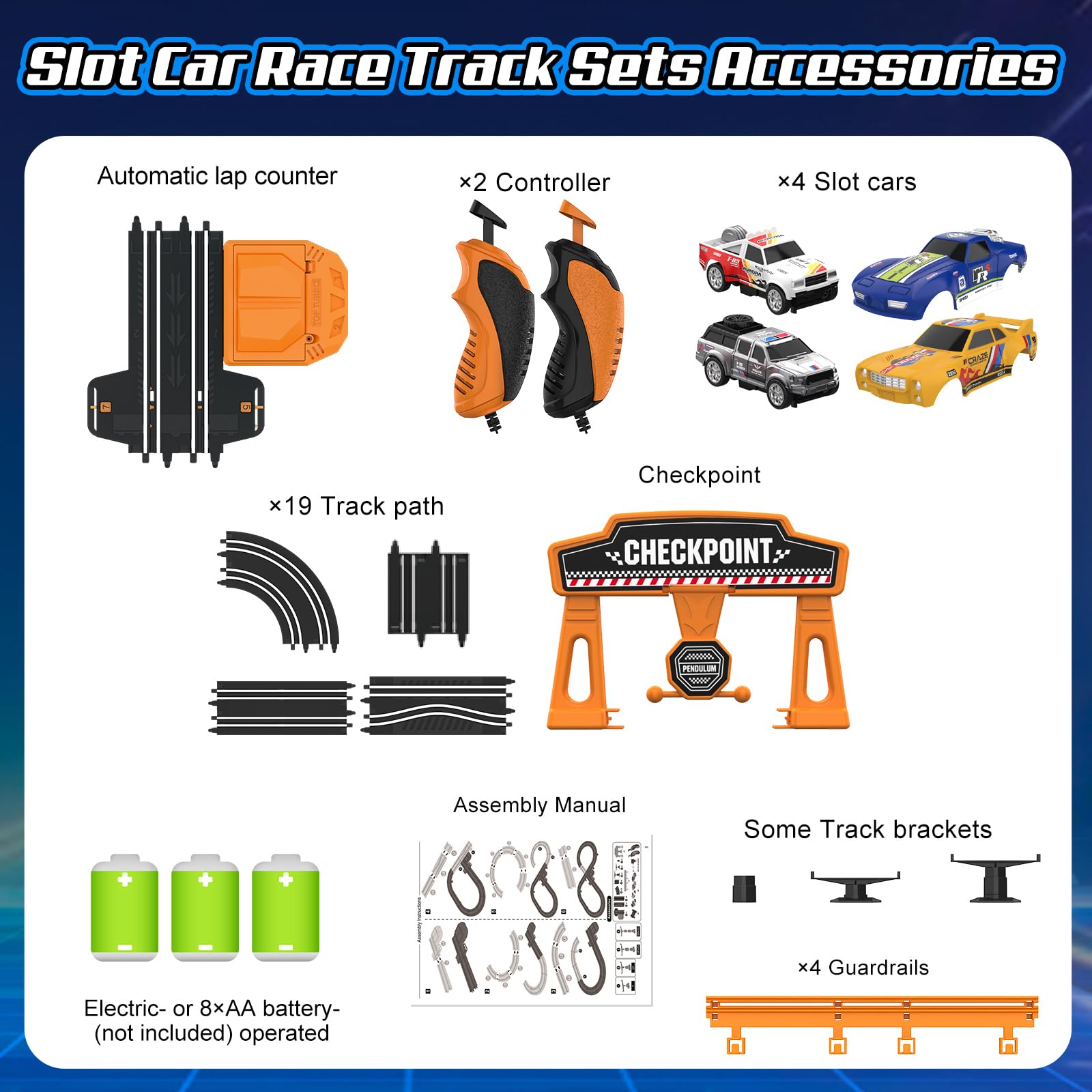 Slot Car Race Track Sets for Boys, Race Car Track with 2 High-Speed Slot Cars, Battery or Electric Car Track, Dual Racing Game Lap Counter Track Sets, Toys Gifts for Boys Girls Ages 4 5 6 7 8-12