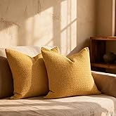 COCOPLOCEUS Pillow Covers 26x26 Set of 2 Cotton Euro Shams with Hidden Zipper Wrinkle Resistant Breathable Decorative Waffle Weave Pillowcases for Couch, Sofa, Bedroom Car, Yellow