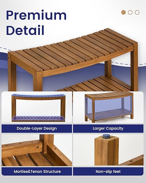 UPOLANA TEAK SHOWER BENCH, 32″ SOLID WOOD SHOWER STOOL FOR INSIDE SHOWER TO SIT ON, WOODEN BATHROOM SHOWER SEAT WATERPROOF