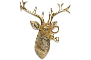 Newinhome Animal Heads Wall Decoration Resin Animals Sculptures Head Wall Hanging Decor Gold vintage Wall Sculpture for Living Room Bedroom Office(Deer)