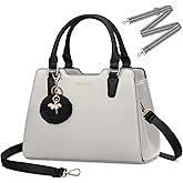 IGOLUMON Women's Top-Handle Handbags PU Vegan Leather Satchel Purses for Women Designer Tote Purse Handbag with Cute Pompom