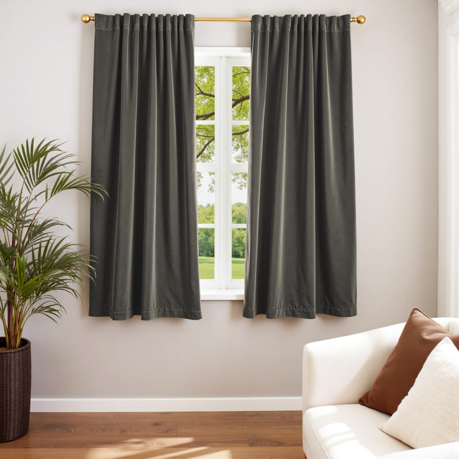 Lazzzy Velvet Blackout Curtains Thermal Insulated Room Window Drapes Super Soft Luxury Curtains for Living Room Bedroom Rod Pocket 2 Panels, Grey, 52" W x 63" L