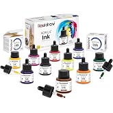 Liquidraw Acrylic Drawing Ink, 10 Assorted Colours - 1.18 fl oz | Waterproof, Bottles with Ink Dropper, for Painting, Art Drawing &amp; Design, for Professionals, Artists, Students &amp; Hobbyists