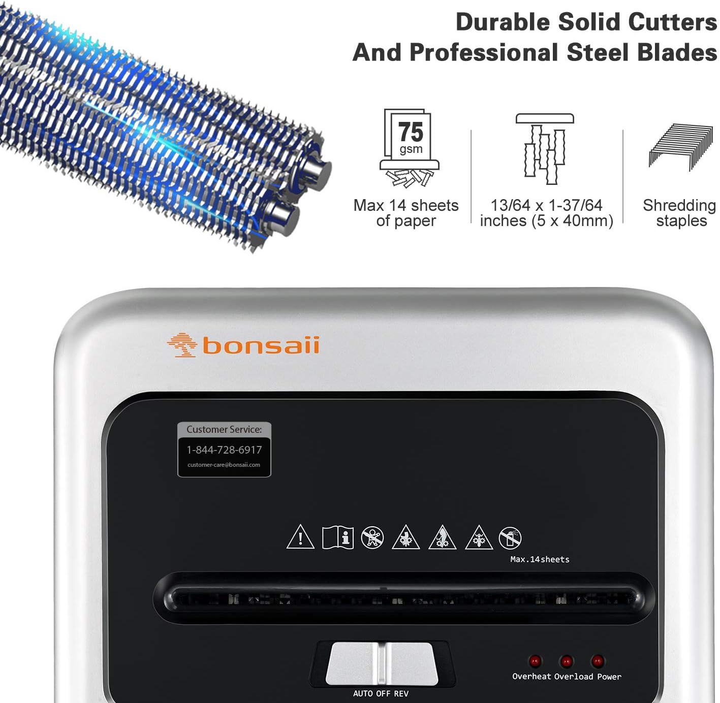 Bonsaii 14-Sheet Cross-Cut Heavy Duty Paper Shredder, 30-Minute Continuous Running Time, Credit Card/Staples Shredders for Office, Quiet Shredding Machine with Jam Proof System (C169-B) : Electronics