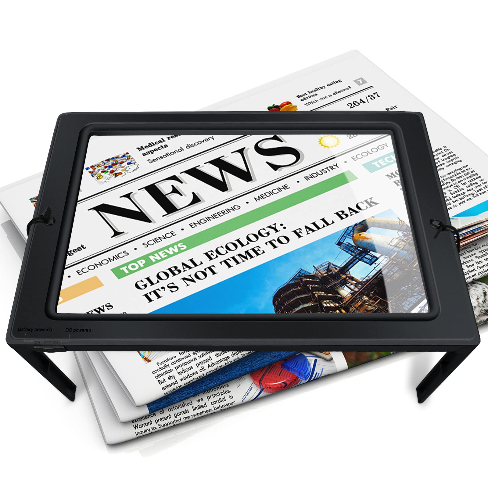 OBOVO 5X Magnifying Glass for Reading, Large and Lightweight Magnifier with 50 Ultra-Bright LED Lights Provide Full-Page Viewing Area Evenly Lit, Perfect for Low Vision Person and Seniors