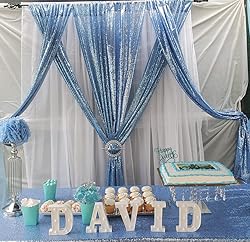 Poise3EHome Baby Blue Sequin Backdrop Curtain, 2