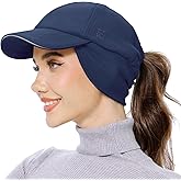 GADIEMKENSD Women's Fleece Ponytail Hat - Reflective Winter Hat with Flip Down Ear Warmer, Vertical Ponytail Hole, Adjustable