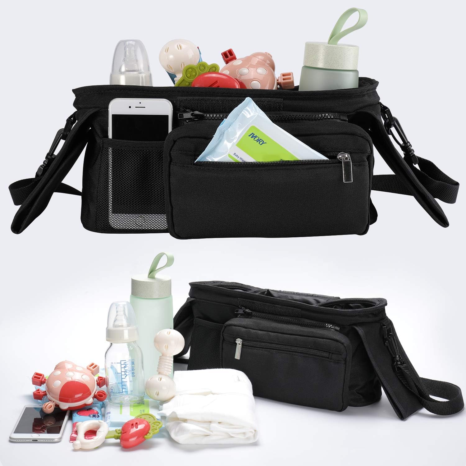 Universal Stroller Organizer with Insulated Cup Holder ，Detachable Phone Bag & Shoulder Strap, Fits for Stroller like Uppababy, Baby Jogger, Britax, Bugaboo, BOB, Umbrella and Pet Stroller: Home Improvement