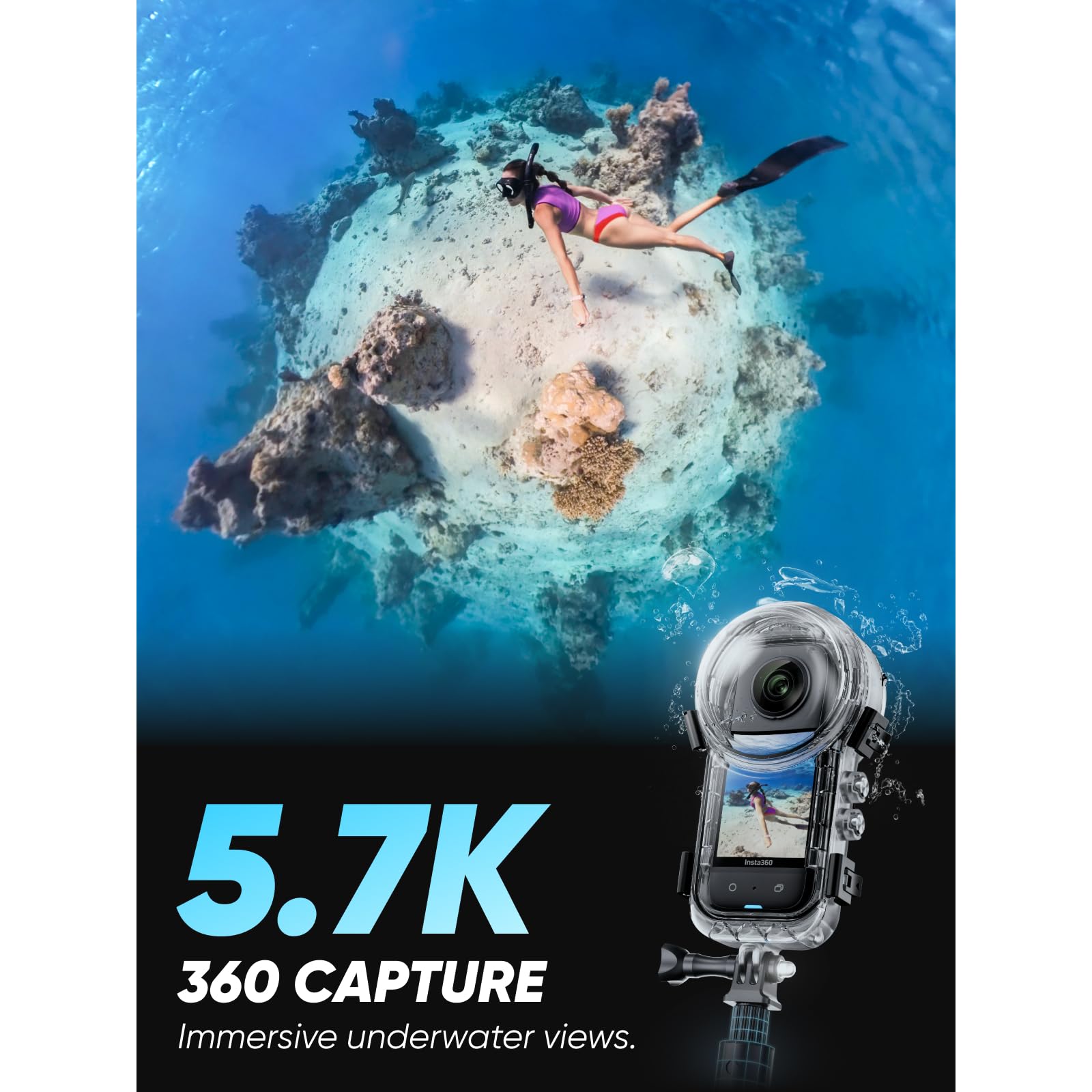 Insta360 X3 Invisible Dive Kit - Waterproof 5.7K 360 Action Camera, Dive Case, Selfie Stick, Dual 1/2
