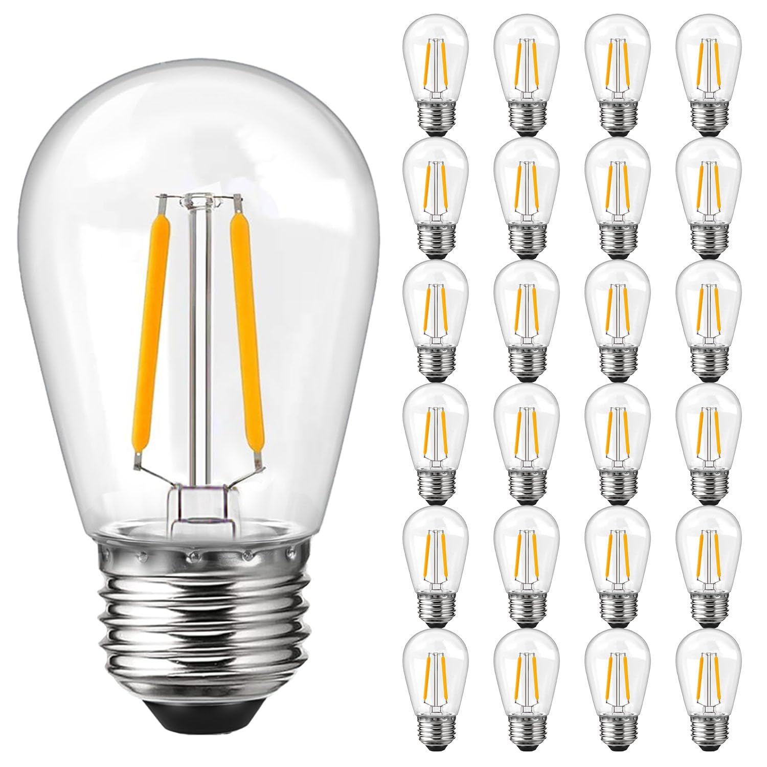 ROMANJOY E27 Screw Bulb Warm White 2700K, PC Shatterproof S14 LED Replacement Bulb Outdoor 2W Equivalent 20W, Filament LED Bulbs for Main Powered Garden String Lights, 25 Pack