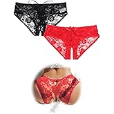 ohmydear Womens Lace Boyshorts Crotchless Sexy Panties Crisscross Strappy Underwear Plus Size Hipster Briefs XS-4XL