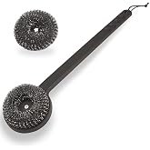 18" Long Grill Brush with Steel Wool Scrubbers, Replaceable Head | Safe Bristle Free Stainless Steel BBQ Cleaner, Heavy Duty Scrubber Pad, Steel Wool Scrubbers