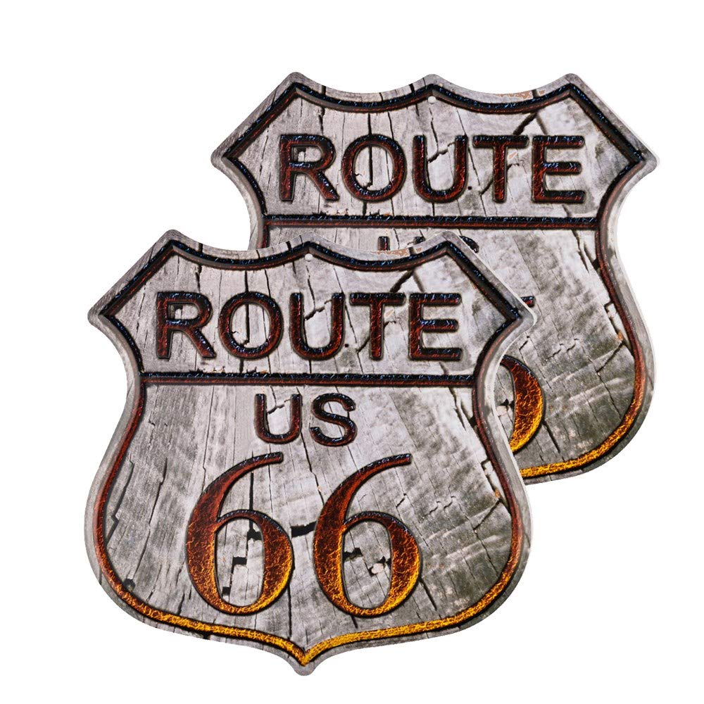 不适用 2Pack Route 66 Signs, Vintage Metal Shop Sign, U.S. 66 High Way Road Tin Sign for Home & Garage Wall Decoration