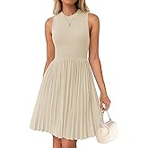 ZESICA Women's Summer Sleeveless Mini Dress 2026 Crewneck A Line Knit Pleated Swing Business Casual Work Party Short Dresses