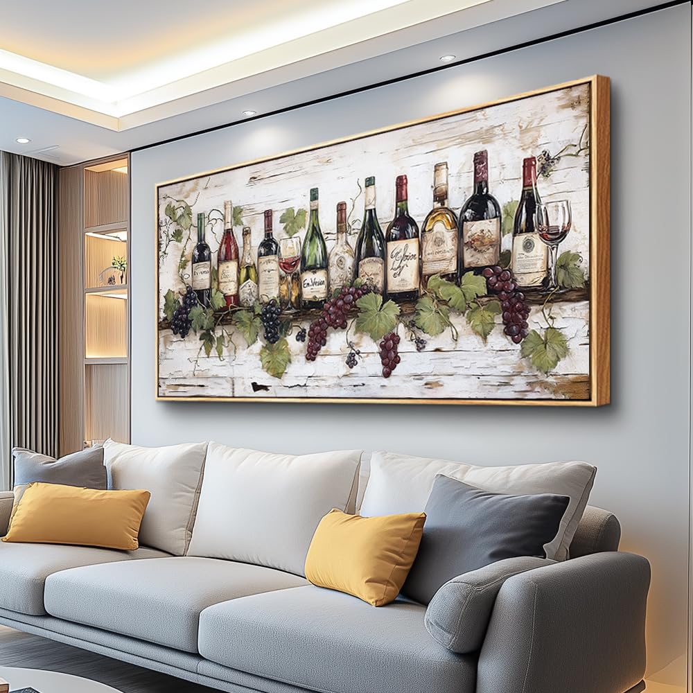 Photo 1 of ZUITINGHUA Wood Framed Canvas Wall Art For Living Room Large Wall Decor For Kitchen Bedroom Decorations Wine Landscape Pictures Wine Cabinet Paintings Artwork Aesthetic Mural Home Decor 30x60 In