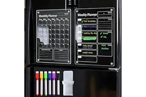 12"*8" Acrylic Magnetic Calendar for Fridge, Meal Planner Magnetic Fridge, Clear Dry Erase Weekly Monthly Magnet Calendar Pla
