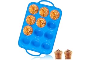 VININO 1Pack Silicone Muffin Pan for Baking with Metal Reinforced Frame, 12 Cup Regular Size Cupcake Pan, BPA Free Silicone Muffin Tray, Cupcake Baking Pan Molds for Oven Dishwasher Safe - Blue