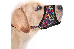 LUCKYPAW Dog Muzzle, Soft Muzzles for Small Medium Large Dogs, Breathable Mouth Cover to Stop Biting and Chewing with Pattern, Allows Panting and Drinking (M-(Snout 5½"-8"), Black Bone)