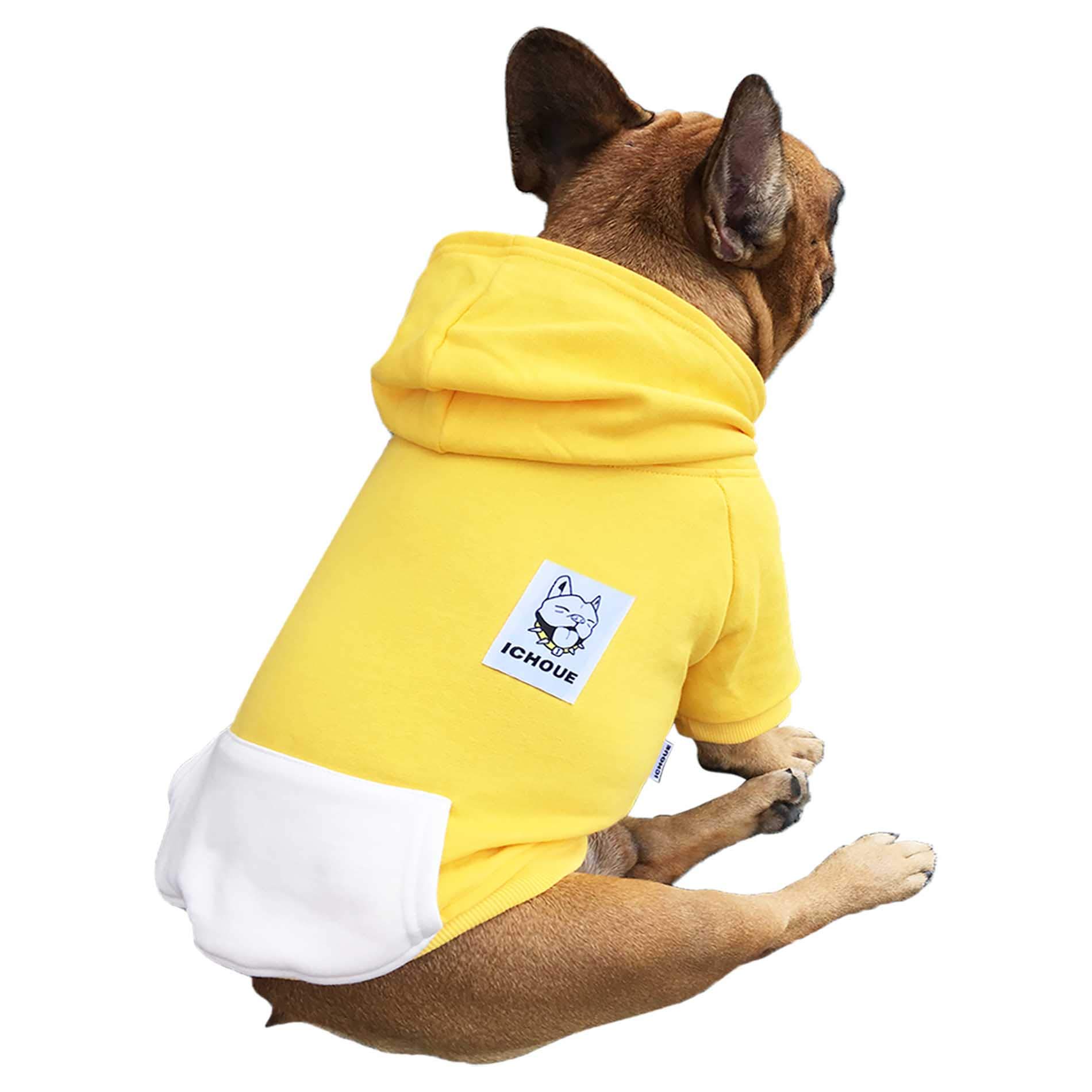 iChoue French Bulldog Frenchie Clothes Hoodies For Dogs Pug English Boston Terrier Bully Pitbull Corgi Sweatshirt Sweater Clothing - Yellow/Large Plus