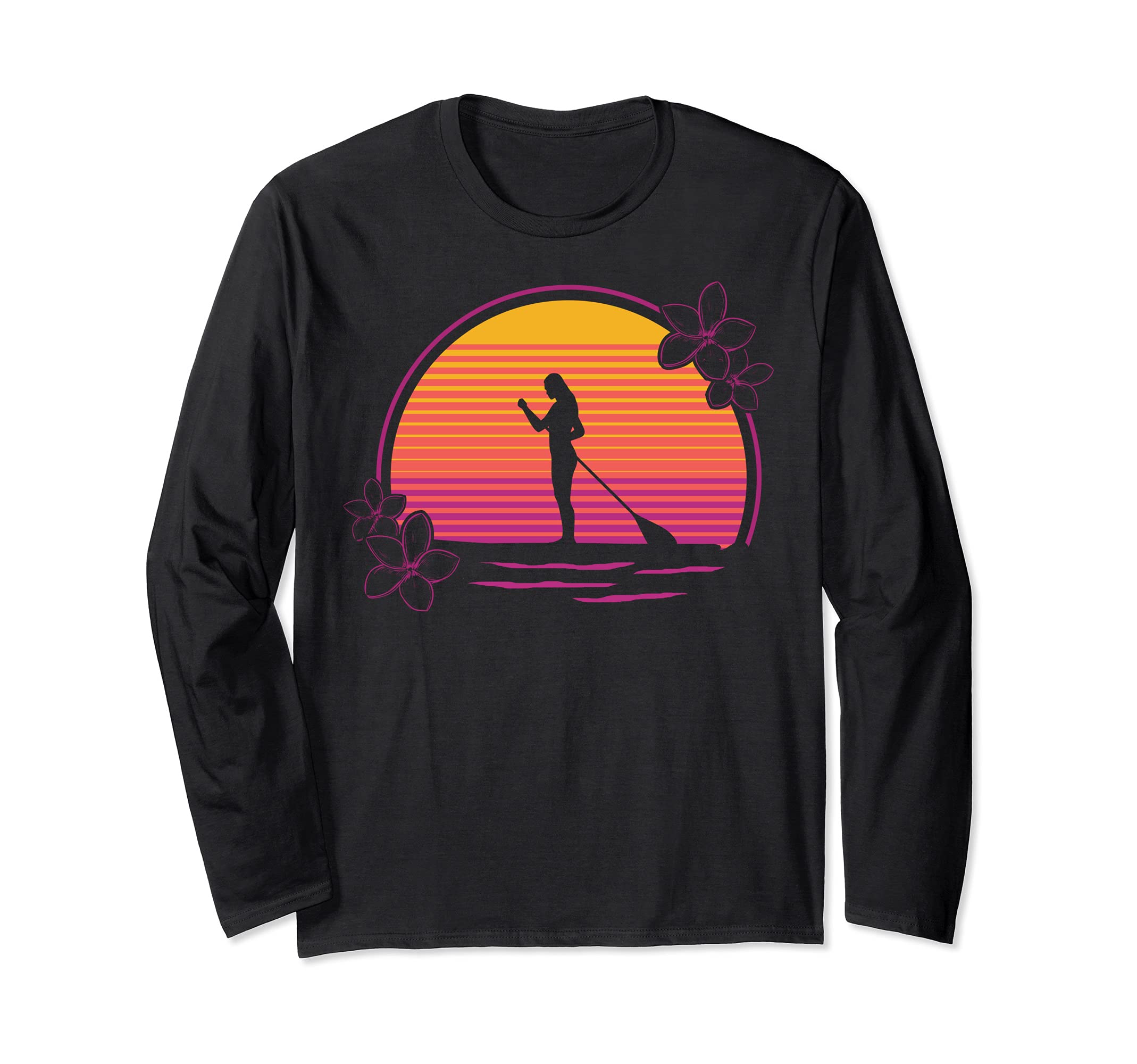 Retro Stand Up Paddling SUP Flowers Paddleboarder Sunset SUP Long Sleeve T-Shirt
