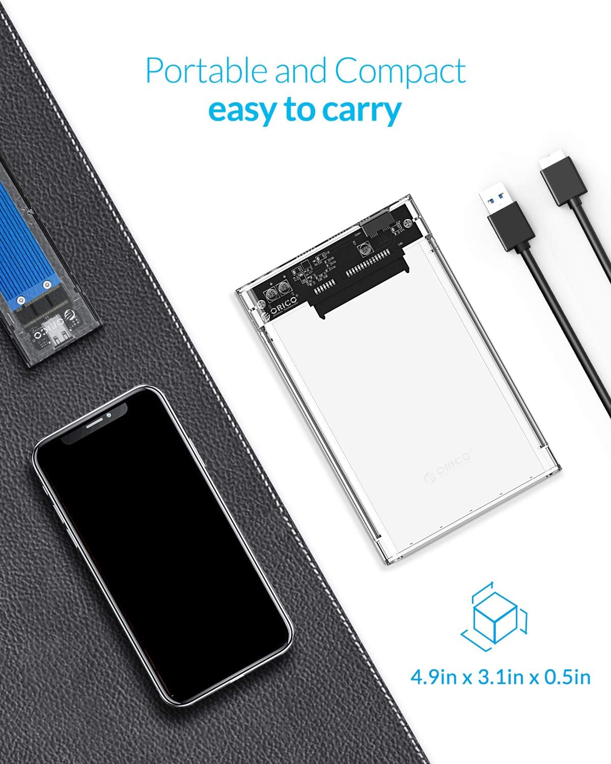ORICO 2.5 USB 3 External Hard Drive Enclosure, USB3.0 to SATA Portable Clear Hard Disk Case for 2.5 inch 7mm 9.5mm SATA HDD SSD, Support UASP SATA III, Max 4TB, Tool-Free Design - Clear: Computers & Accessories