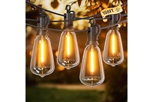 Brightown Outdoor String Lights Patio Lights, 100FT ST38 Shatterproof Dimmable Waterproof Connectable LED Christmas Lights, Hanging Outside Light for Backyard, Porch, Deck, Balcony, Garden, Home Decor