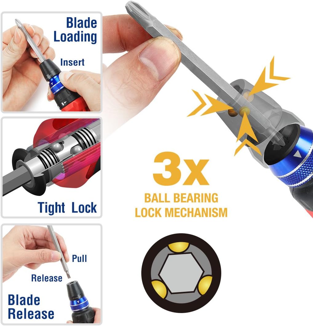 WORKPRO 12-in-1 Multi-Bit Ratcheting Screwdriver, Quick-load Mechanism Bits Hold in Handle - - 