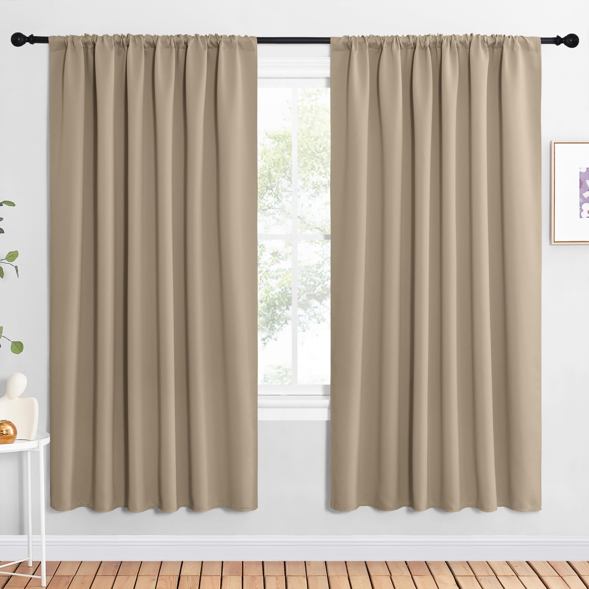 NICETOWN 2 Panels Blackout Curtains, Rod Pocket Window Curtains Room Darkning Drapes for Bedroom/Living Room, Thermal Insulated Solid Draperies for Home Office/Study, 62 by 72-Inch, Soft Taupe Image