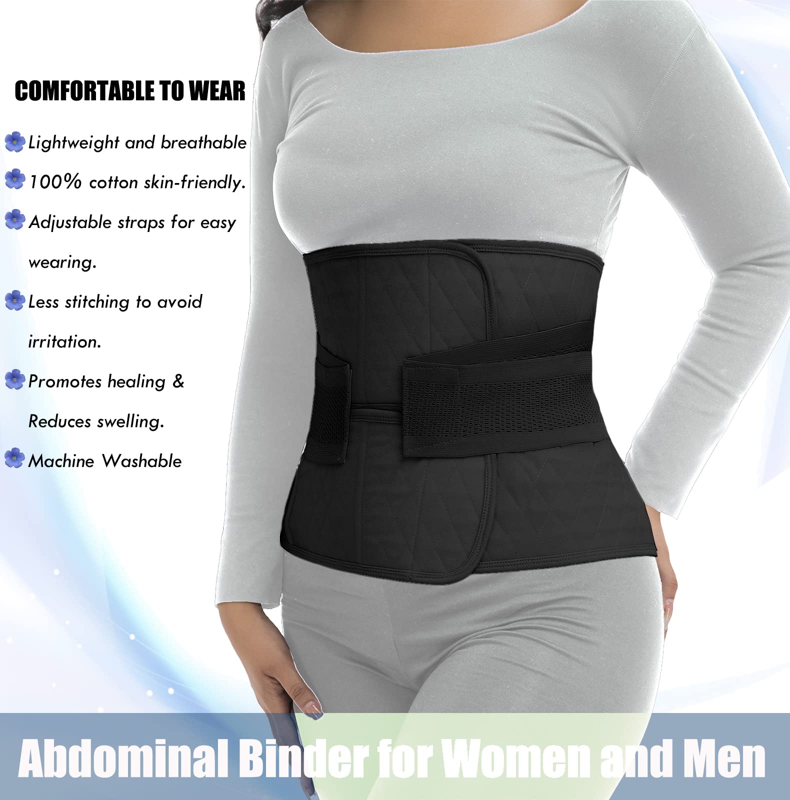 ChongErfei Postpartum Belly Band & Abdominal Binder Post Surgery Compression Wrap Recovery Support Belt (S/M, Black)