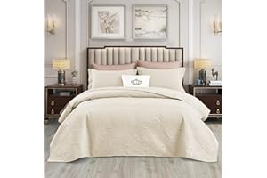 CHIXIN Quilt California King Size - Damask Paisley Bedspread Coverlet Set - Classic & Gorgeous Style Bedding Cover, Ultrasonic Quilting, Reversible, Lightweight, 4 Piece, Ivory