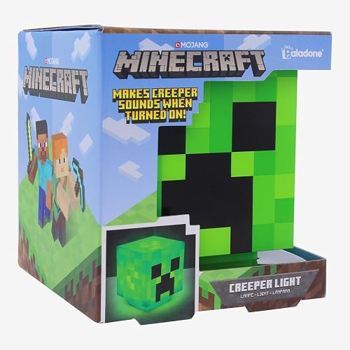 Minecraft Creeper Desk Light with Official Creeper Sounds, Handheld Night Light for Kids Room or Gamer Décor Officially Licensed Minecraft Gifts | Paladone, Green