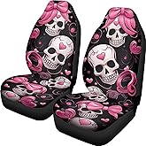 Rucaresri Funny Pink Skull Pattern Auto Seat Covers Front Seats 2 Piece Soft Stretchy Fabric Seat Bench Covers Universal Car Interior Protection Set