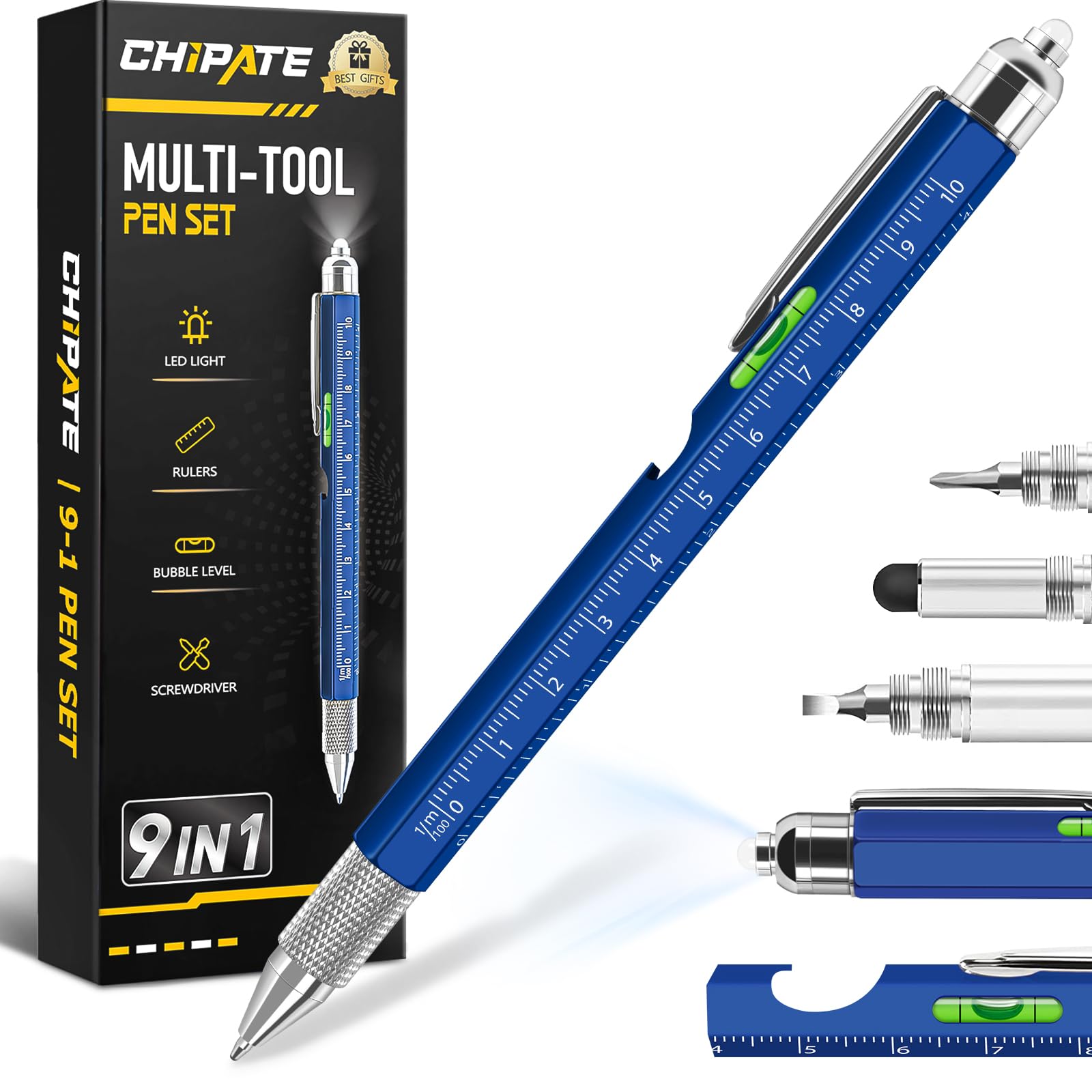 Chipate Gifts for Men, 9 in 1 Multi Tool Pen, Father's Day Gifts, Easter Valentines Christmas Birthday Gift for Him/Her, Multi Tool Gadgets for Men Teenage Boys