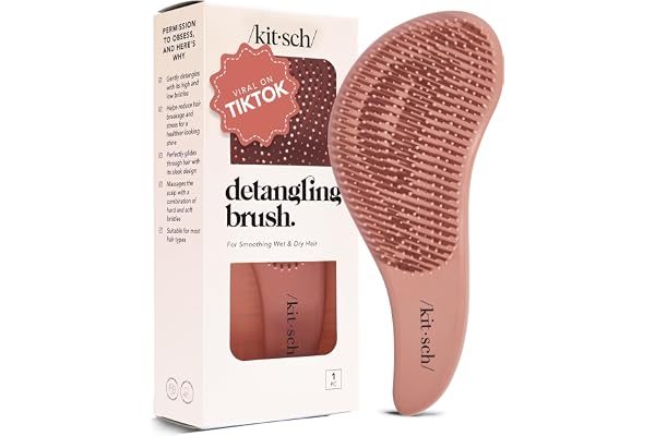 Kitsch Detangler Brush – Gentle Curly Hair Brush with Flexible Bristles for All Hair Types - Wet or Dry | Detangling Hair Bru