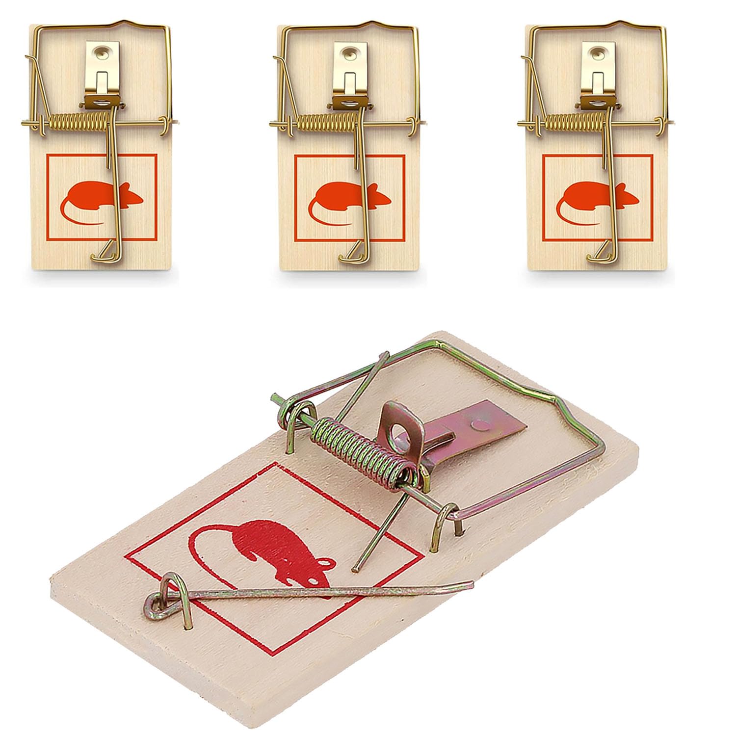 4 Enhanced Traditional Wooden Mouse Traps, Humane Rodent Control Poison Free and Non Toxic, Indoor Outdoor Use