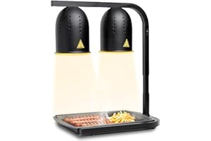 SYBO DL2112 Commercial Grade Food Heat Lamp, Portable Electric Food Warmer, 2-Bulb 500W with Free-Standing, Black
