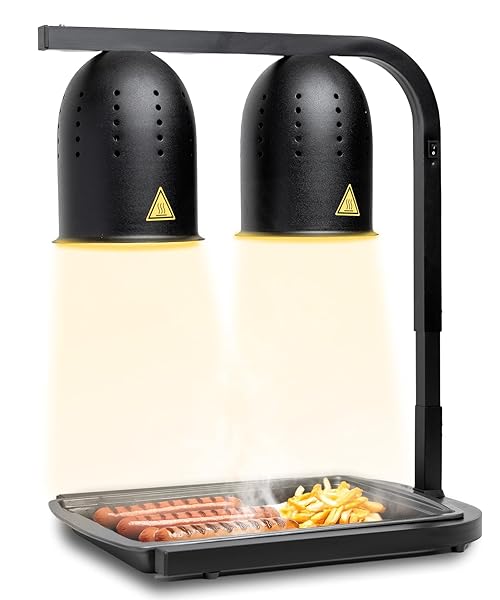 SYBO DL2112 Commercial Grade Food Heat Lamp, Portable Electric Food Warmer, 2-Bulb 500W with Free-Standing, Black