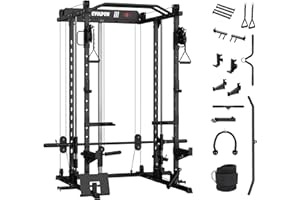 EVOLPOW M2D Smith Machine, Strength Training Squat Rack with LAT-Pull Down System & Cable Crossover Machine for Home Gym and More Training Attachment