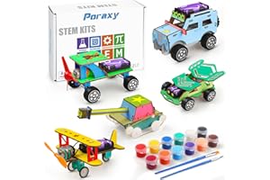 PORAXY STEM Kits for Kids Age 8-10, 5 Set STEM Projects, Wooden Model Car Kits, Gifts for Boys 8-12, 3D Puzzles, Science Educational Crafts Building Kit, Toys for 8 9 10 11 12 Year Old Boys and Girls