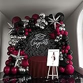 Black Maroon and Silver Balloon Garland Arch Kit 160+ Pieces with Maroon and Silver Stars for 2025 Graduation Class Decorations Birthday Party Retirement Prom Masquerade Anniversary Decorations