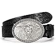 VONMELLI Western Belt Cowboy Belt for Men Women, Embossed Leather Men's Western Belt for Jeans with Bull Buckle