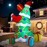 Alupssuc 7FT Inflatable Christmas Tree Decorations Outdoor with Built-in LEDs Lights, Blow Up Santa Claus Tree with 4 Gift Boxes Outside/Indoor Xmas for Yard, Garden, Lawn, Party, Holiday Decor