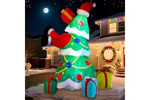 Alupssuc 7FT Inflatable Christmas Tree Decorations Outdoor with Built-in LEDs Lights, Blow Up Santa Claus Tree with 4 Gift Bo