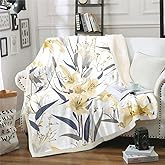 Feelyou Lily Floral All Season Bed Blanket Throw 50"x60" Lily Flower Flannel Fleece Throw Blanket for Bed Sofa Couch Romantic Garden Pattern Sherpa Blanket Room Decorations Plush Blanket