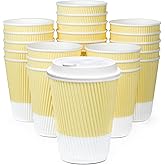 Glowcoast Disposable Coffee Cups With Lids - (80 set) 12 oz To Go Coffee Cups With Resealable Lids Prevent Leaks! Travel Insulated For Hot Beverages. Will Not Bend With Heat Or Burn Fingers!