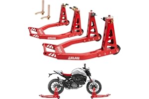 HILAKE Aluminum Motorcycle Stands Front and Rear 880lbs Heavy Duty Wheel Lift Combo Swingarm Spool Peddock Stand for Yamaha Honda Kawasaki Suzuki U+L Red