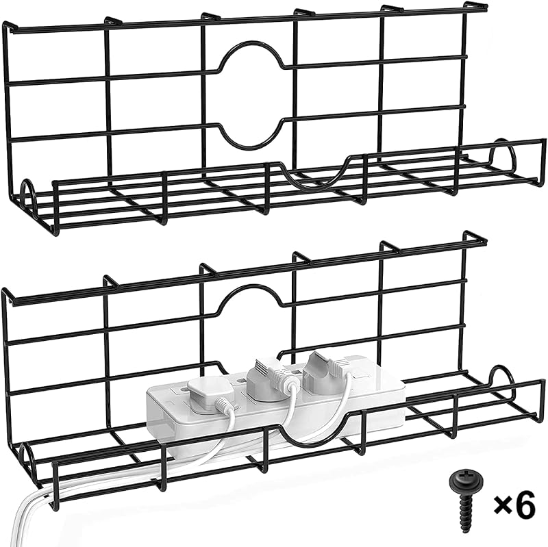 Fuleadture Desk Cable Management Tray 2 Pack Black Metal Wire Cord Basket 17''