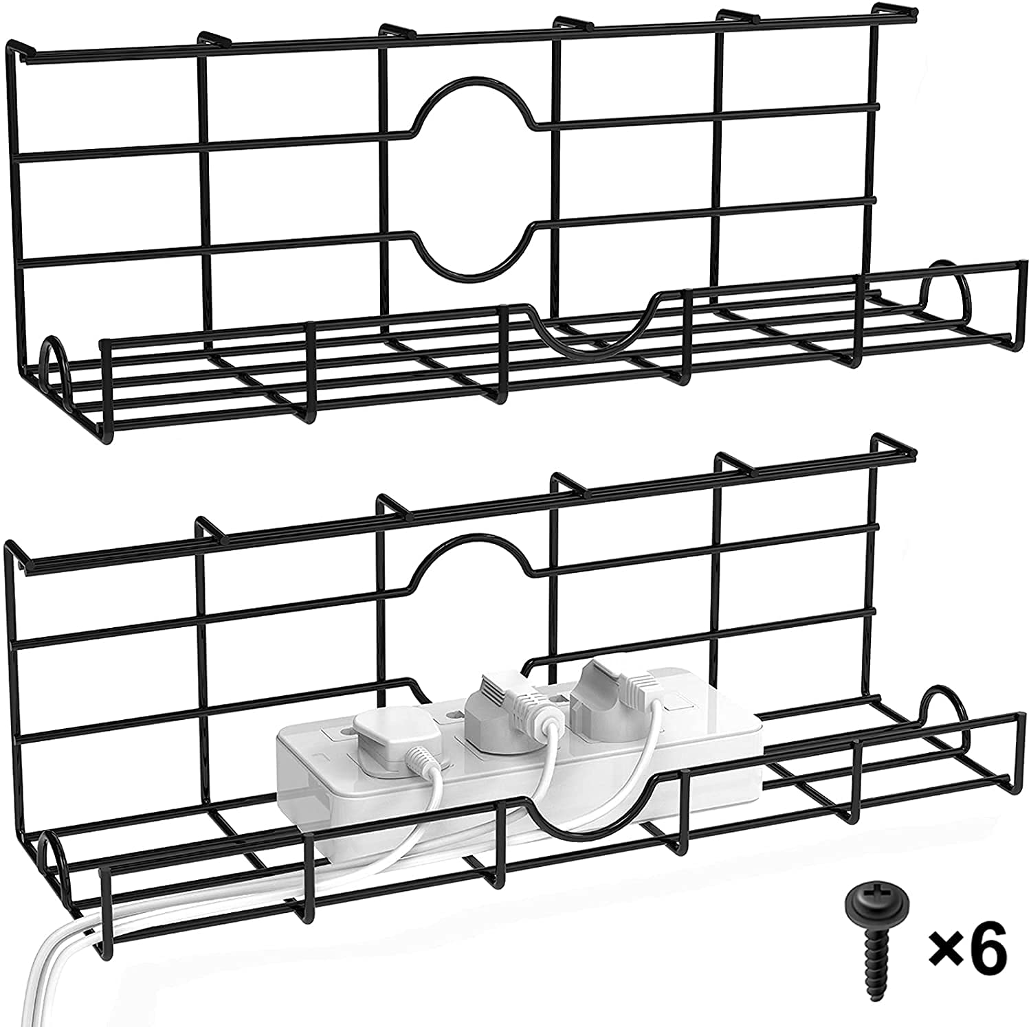 Desk Cable Management Tray, 2 Pieces Cable Organizer for Wire Management, Metal Wire Cable Tray for Office and Home, Standing Desk Tray, Black Cord Basket 17'' (Inside)